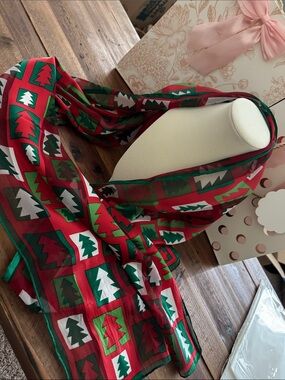 Festive Silk Red and Green Holiday Tree Scarf